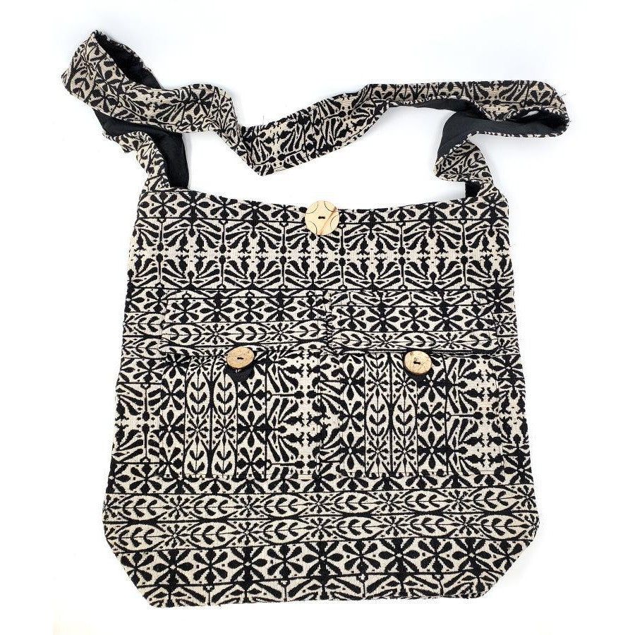 Beige &amp; Black Woven Cotton Shoulder Bag, SKU V05-NB01, UPC 700317381785