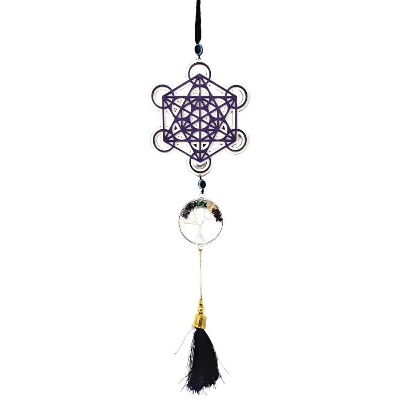 9&quot; Hanging Wooden Tree of Life Gemstone with Metatron, SKU S08-58-WH-H, UPC 700317385684