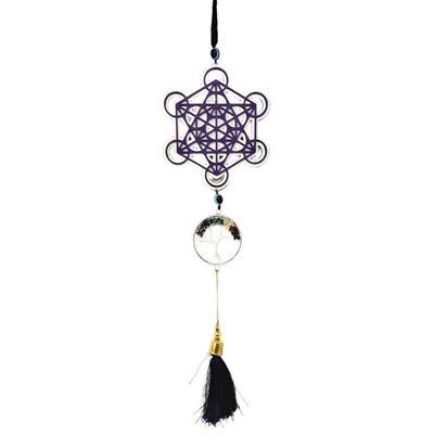 9&quot; Hanging Wooden Tree of Life Gemstone with Metatron, SKU S08-58-WH-H, UPC 700317385684