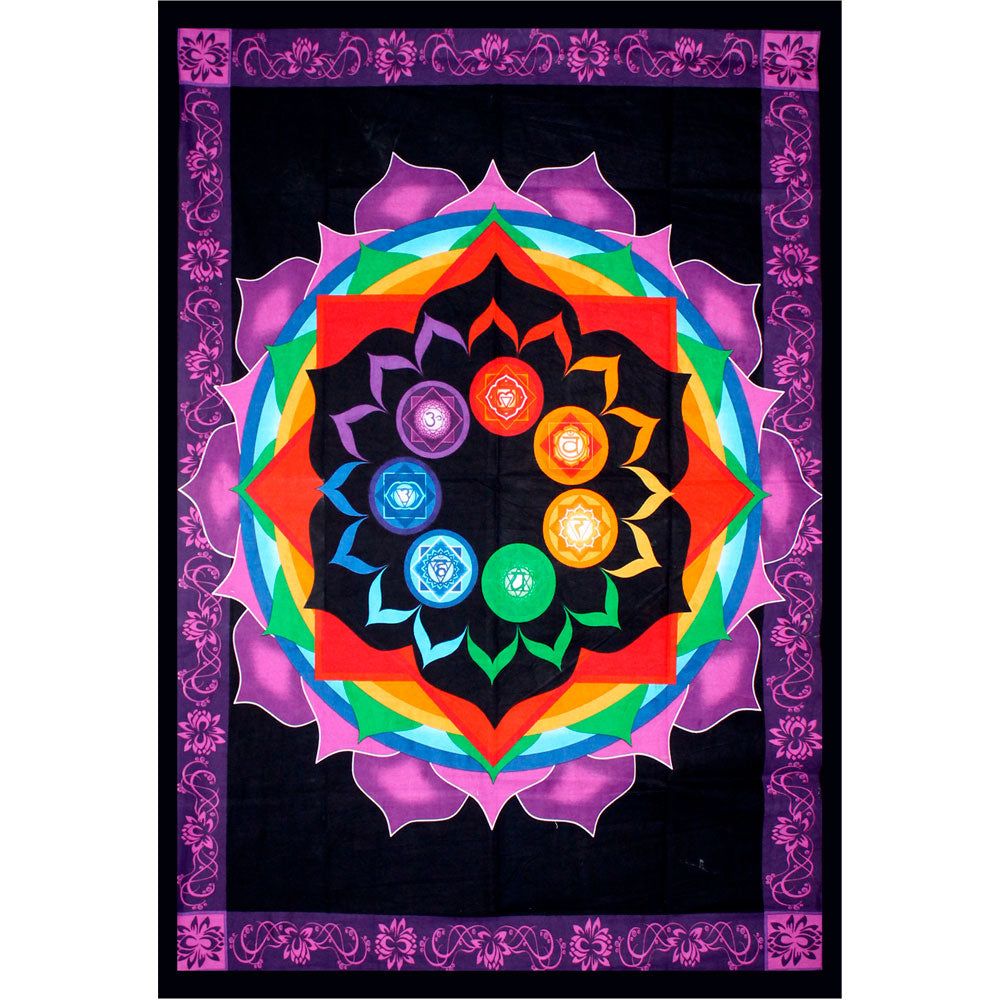 52&quot; x 76&quot; Cotton Tapestry - Rainbow Chakra, SKU KH-57462, UPC 700317418337