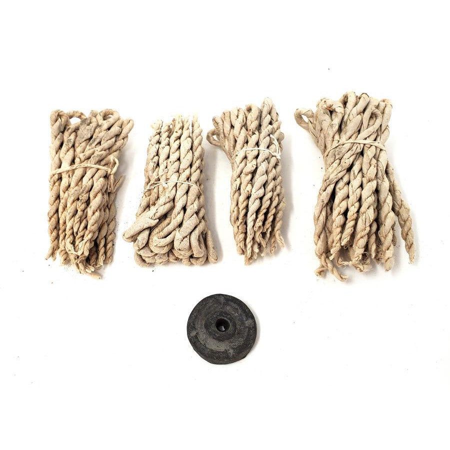 Tibetan Rope Incense with Burner - Natural Ayurvedic (80 Ropes), SKU T04-18-TNAY, UPC 700317385509