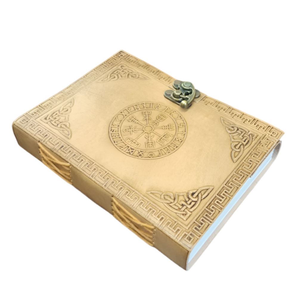 5&quot; x 7&quot; Rune Symbols Embossed Leather Journal with Latch, SKU JB75-RUNE, UPC 700317418696