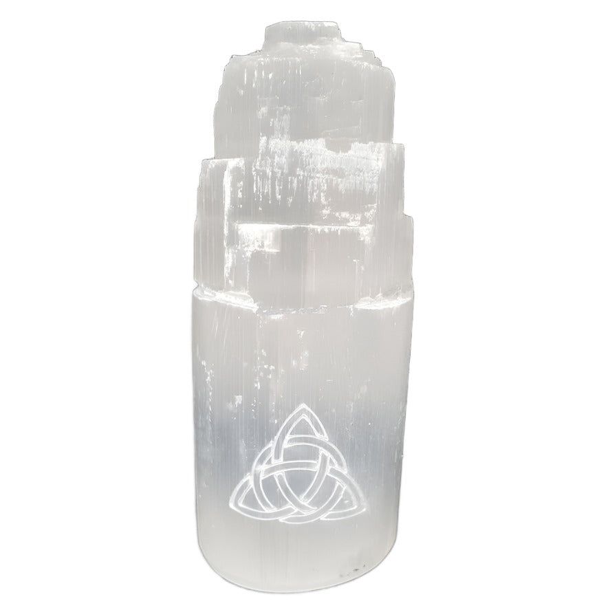 4&quot; Selenite Iceberg with Carved Triquetra, SKU SELTW-10-CH, UPC 700317303947