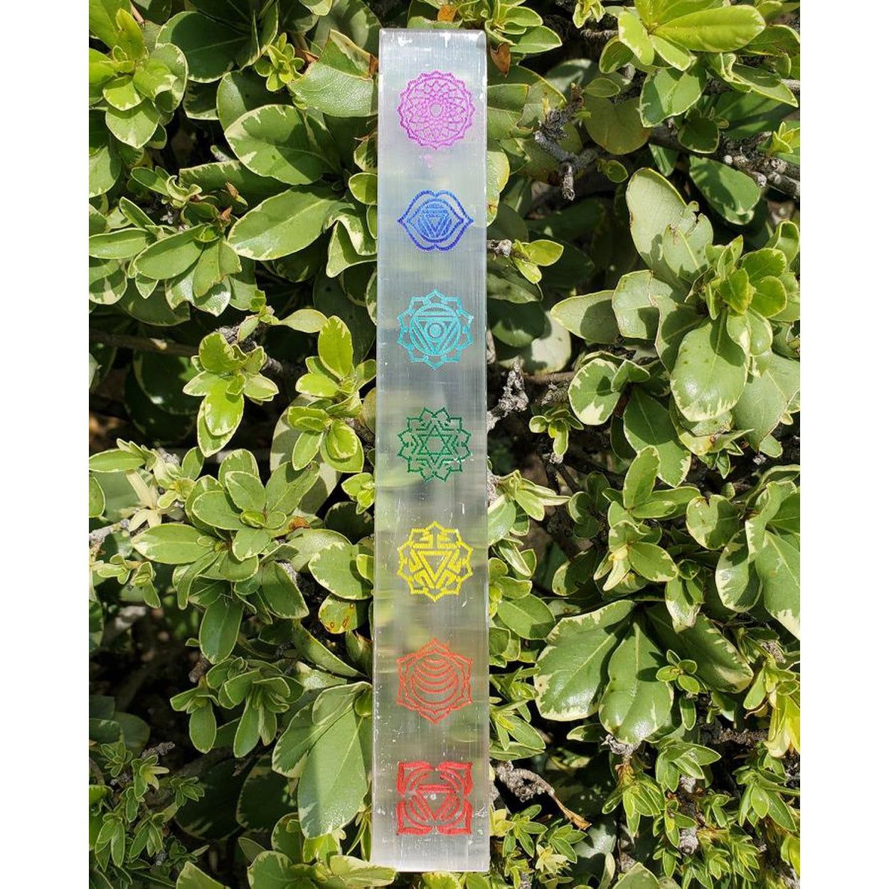 7&quot; Chakra Selenite Flat Wand, SKU WAND-CHAKRA, UPC 700317305521