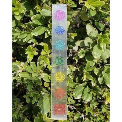 7&quot; Chakra Selenite Flat Wand, SKU WAND-CHAKRA, UPC 700317305521