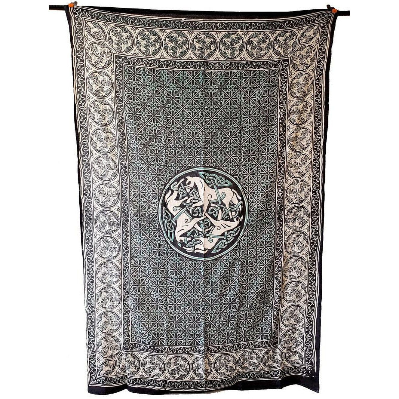 60&quot; x 90&quot; 3 Celtic Horses Green White Black Tapestry, SKU CPS-Horse, UPC 700317308980