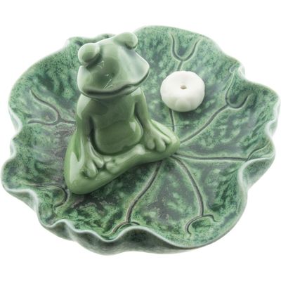 4.5&quot; Ceramic Incense Holder - Meditating Frog, SKU KH-89753, UPC 700317353560
