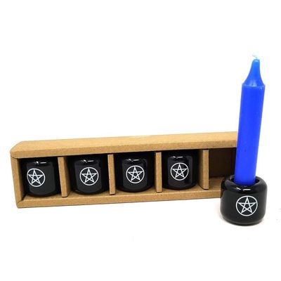 Ceramic Chime Candle Holder - Black with White Pentacle, SKU I04-184-CH-WPB-1, UPC 700317313762
