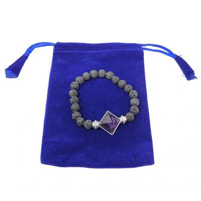 8 mm Elastic Bracelet Round Beads - Lava &amp; Amethyst Pyramid in Velvet Bag, SKU R030-BS79, UPC 70031…