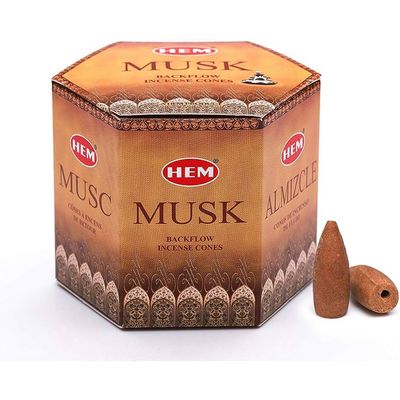 Musk HEM Backflow Incense Cones (40 Pack), SKU HBFC-MU, UPC 700317305705