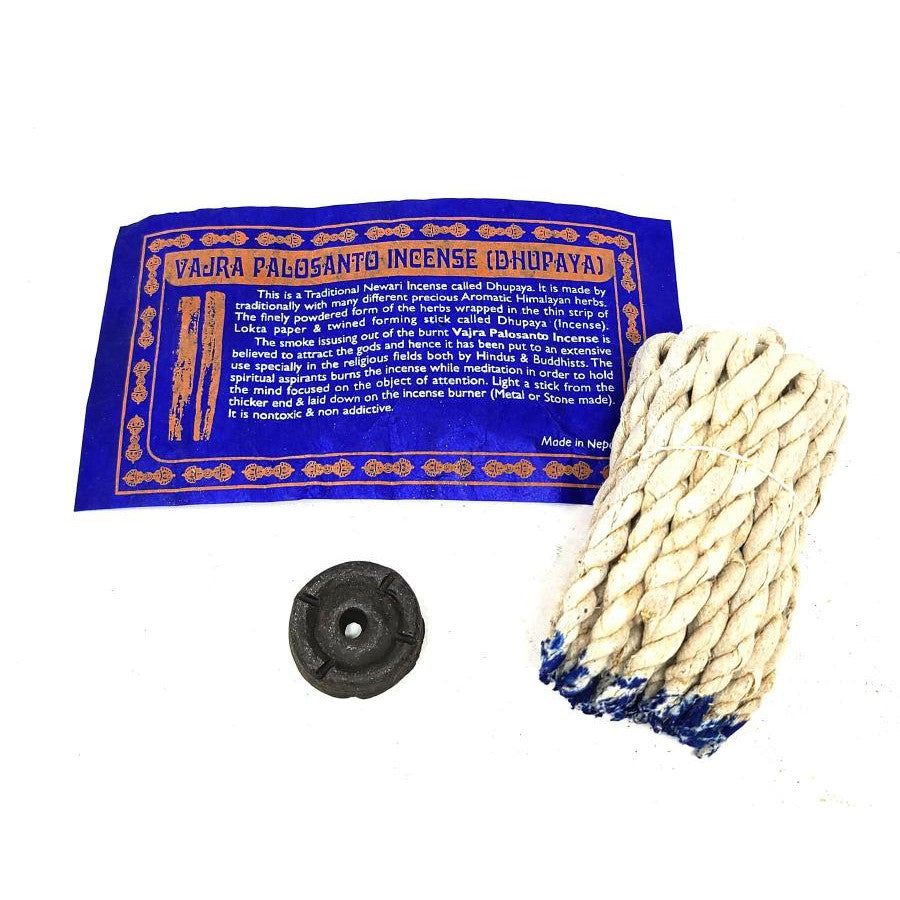 Tibetan Rope Incense with Burner - Vajra Palo Santo (35-45 Ropes), SKU J00-TI-VajraPALO, UPC 700317…