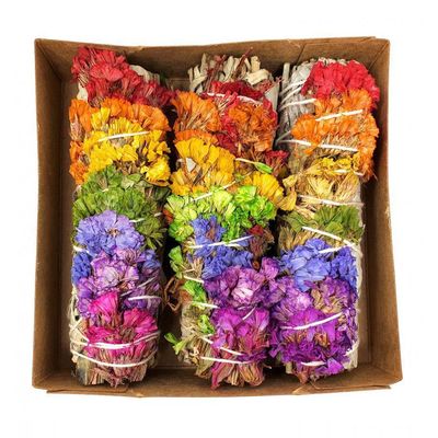 4&quot; Colorful Rainbow Paper Flower &amp; White Sage Smudge Stick, SKU N01-29-MS1-N33-1, UPC 700317378242