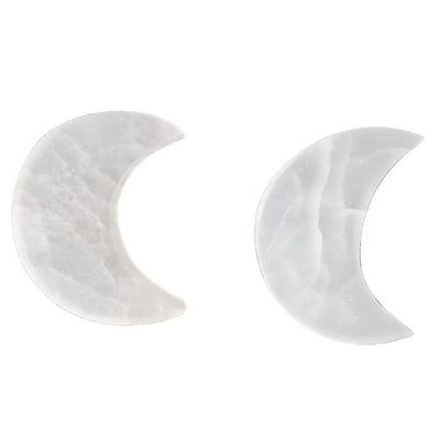 4&quot; Selenite Charging Plate / Altar Tile - Crescent Moon, SKU L03-46-SEL-Moon-4-1, UPC 700317383055