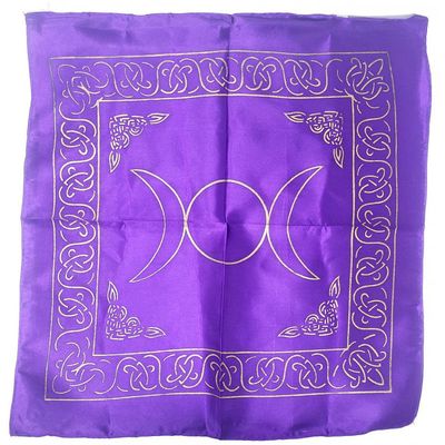 21&quot; Satin Altar Cloth - Triple Moon on Purple &amp; Gold, SKU SC96-TM-Purple, UPC 700317301820
