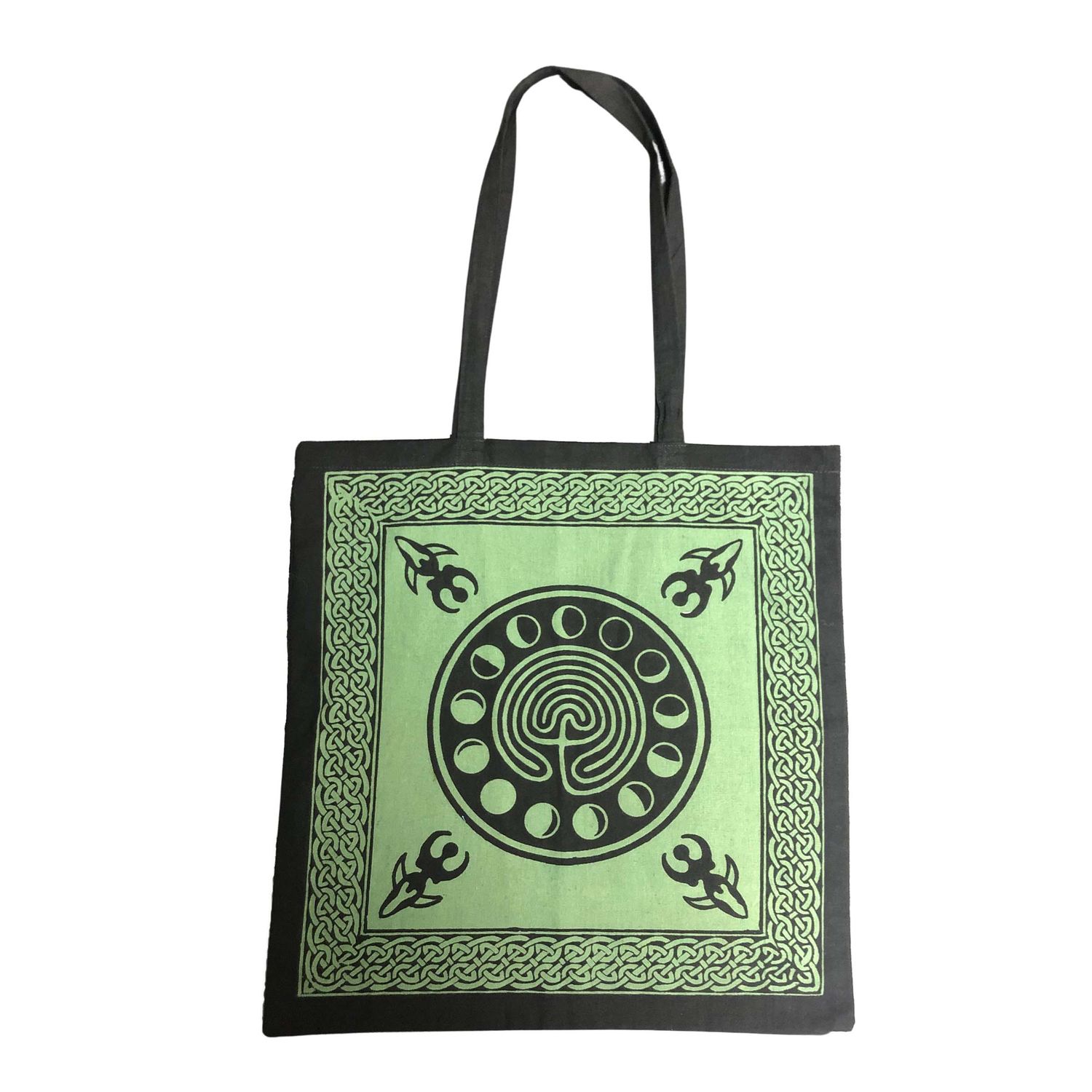 18&quot; x 18&quot; Goddess of Earth with Moon Phases Green &amp; Black Tote Bag, SKU Z012-SC74-EM, UPC 700317380…