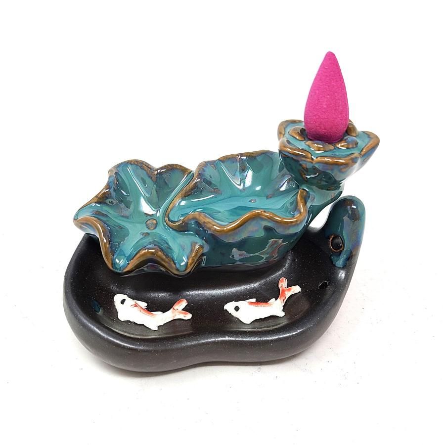 4.5&quot; Lotus Waterfall Koi Backflow Cone Incense Burner, SKU C03-02-BFL-49, UPC 700317380931