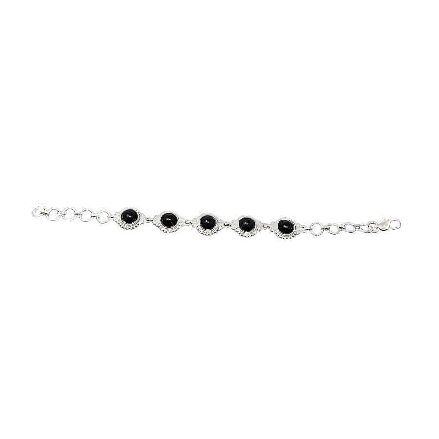 8&quot; Black Obsidian Bracelet with Metal Clasp, SKU R048-BS97, UPC 700317379119