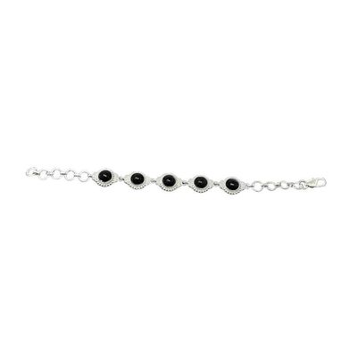 8&quot; Black Obsidian Bracelet with Metal Clasp, SKU R048-BS97, UPC 700317379119