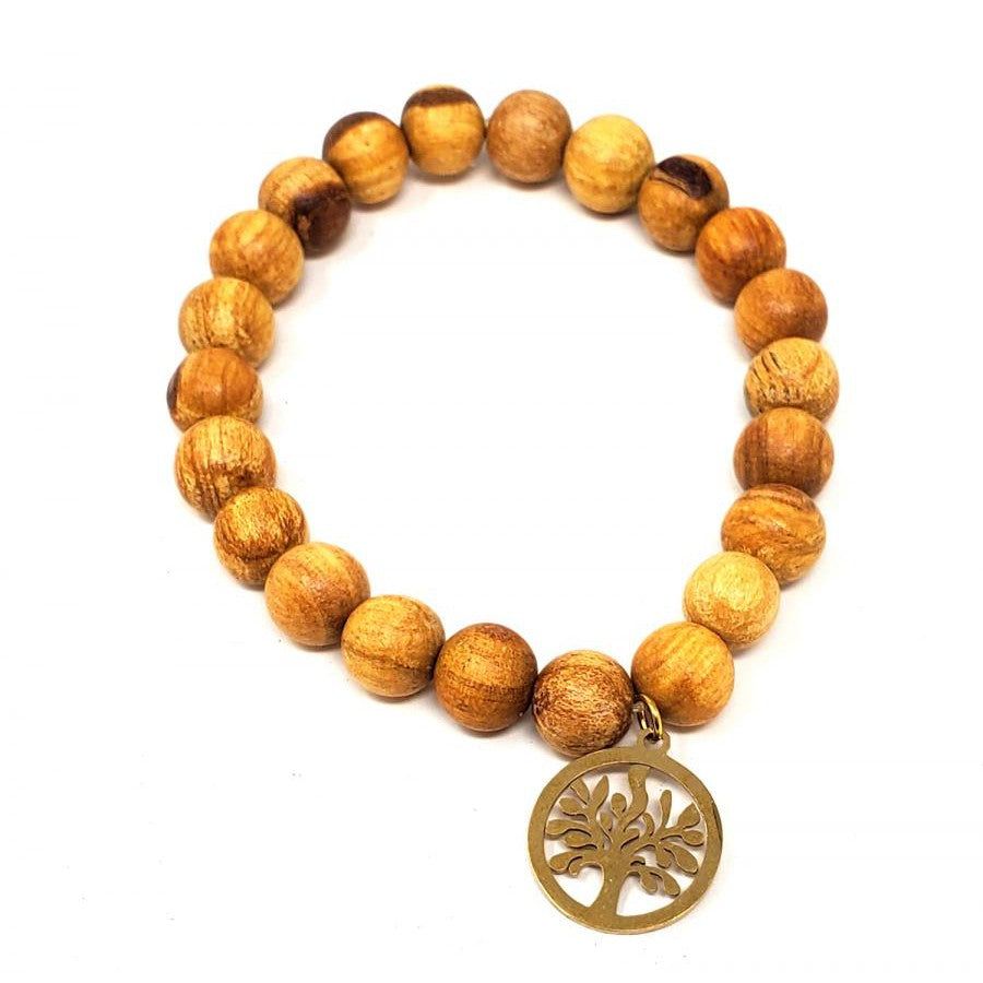 8 mm Elastic Bracelet Round Beads - Palo Santo with Tree of Life, SKU PS-Bracelet-TOL, UPC 70031730…