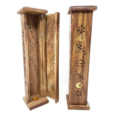 12&quot; Ying Yang Tower Wood Incense Burner, SKU A03-01-807D-1, UPC 700317379515