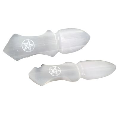 8&quot; Selenite Carved Altar Athame - Pentagram, SKU SEL-Knife-WP, UPC