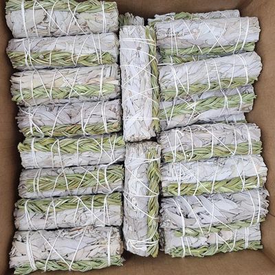 4&quot; White Sage &amp; Sweetgrass Smudge Stick, SKU S05-MS1-N66-D50, UPC 700317403722