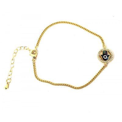 Abalone Hamsa Hand with Evil Eye Gold Bracelet, SKU Brace-05, UPC 700317301639