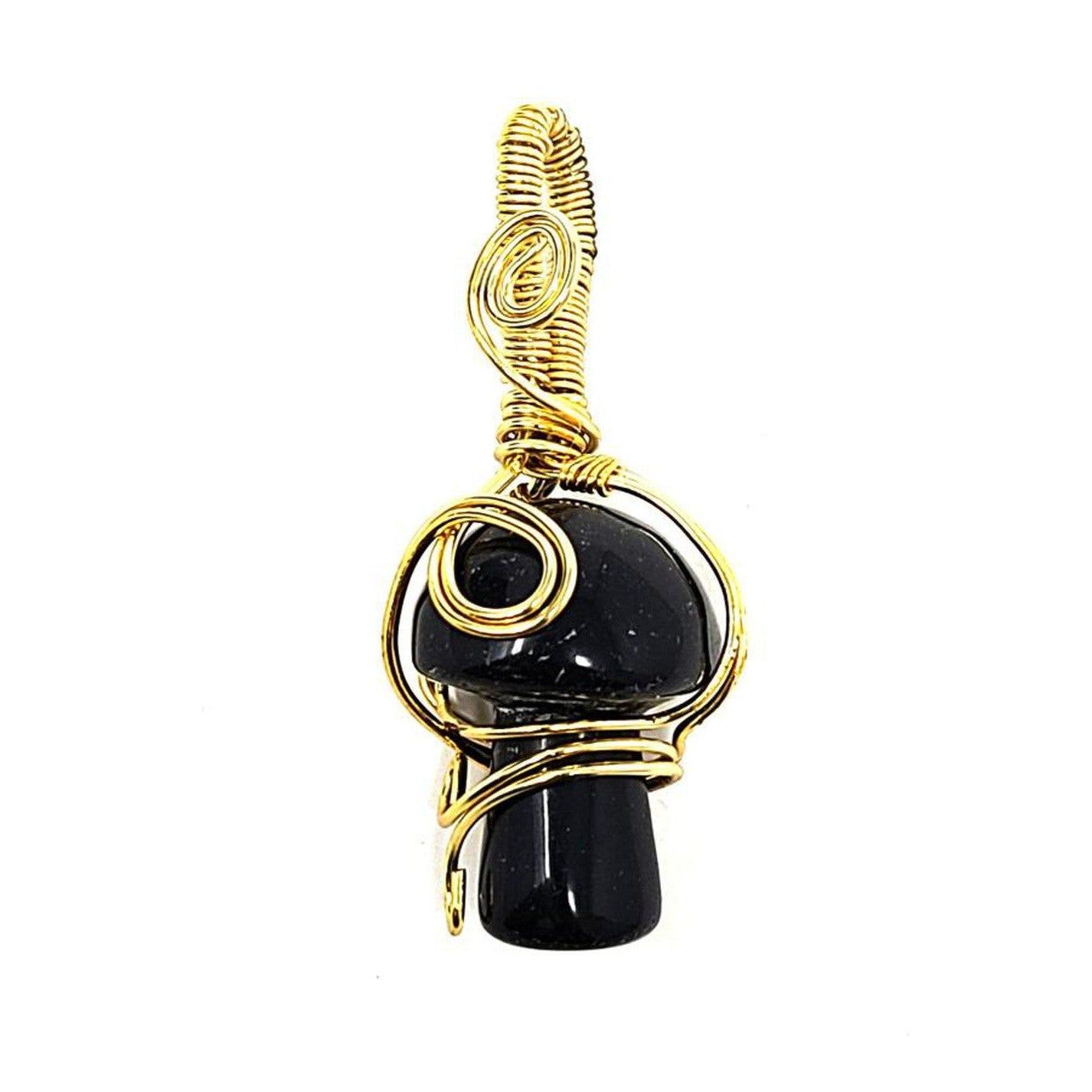 Wire Wrapped Mushroom Pendant - Black Obsidian, SKU S00-P216, UPC 700317379232