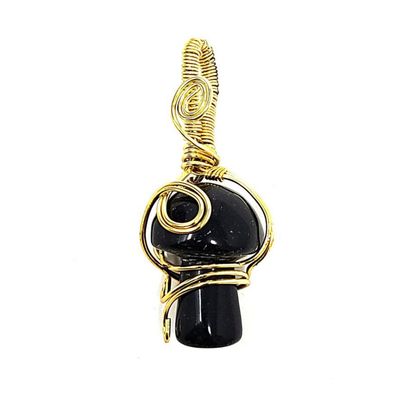 Wire Wrapped Mushroom Pendant - Black Obsidian, SKU S00-P216, UPC 700317379232