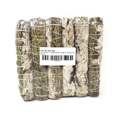 8-9&quot; Rosemary &amp; White Sage Smudge Stick, SKU L02-02-WS1-RM-1, UPC 700317378419