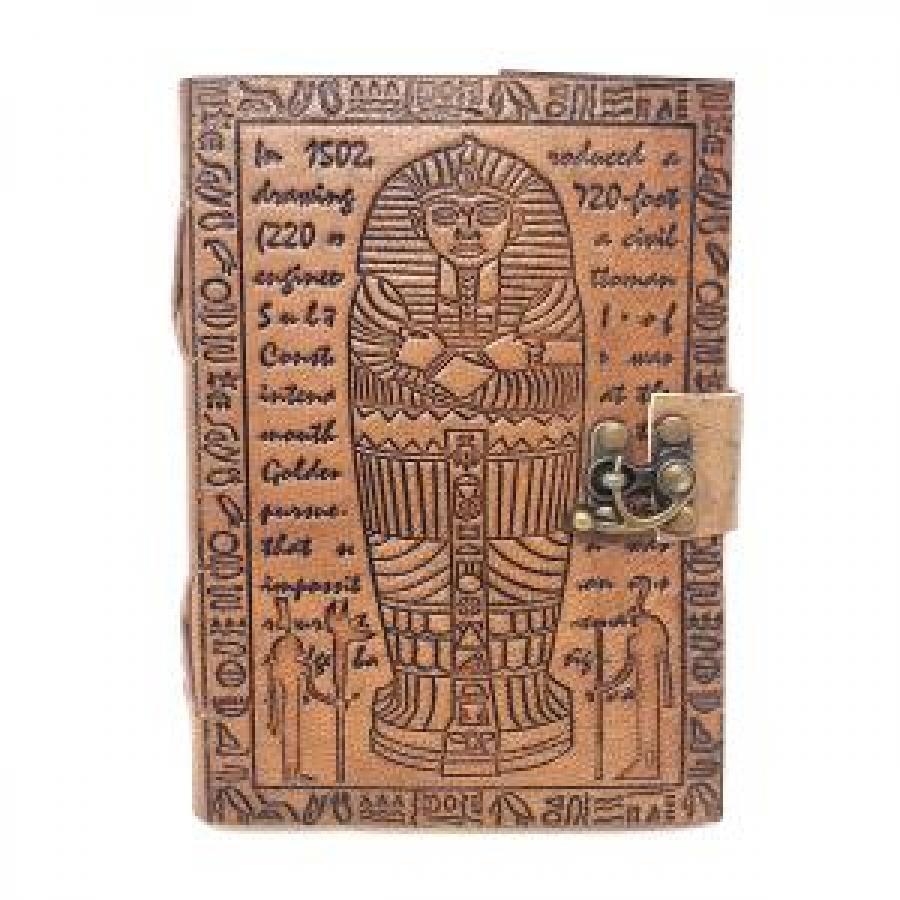 5&quot; x 7&quot; Egyptian Embossed Leather Journal with Latch, SKU JB75-TUT, UPC 700317302360