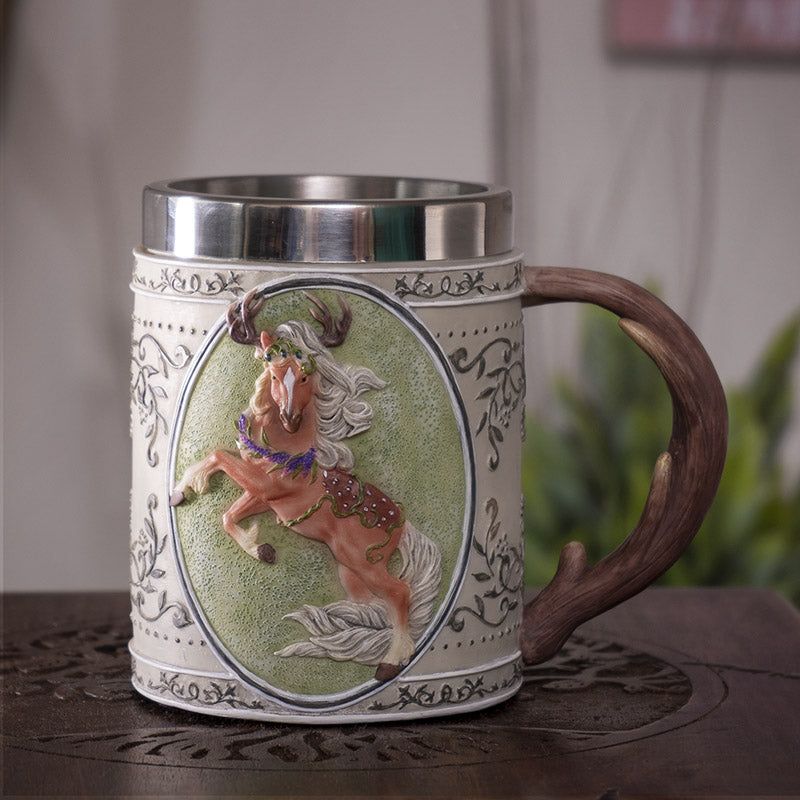 6&quot; Stainless Steel Rim Mug - Forest Tankard, SKU PG-15346, UPC 700317310600