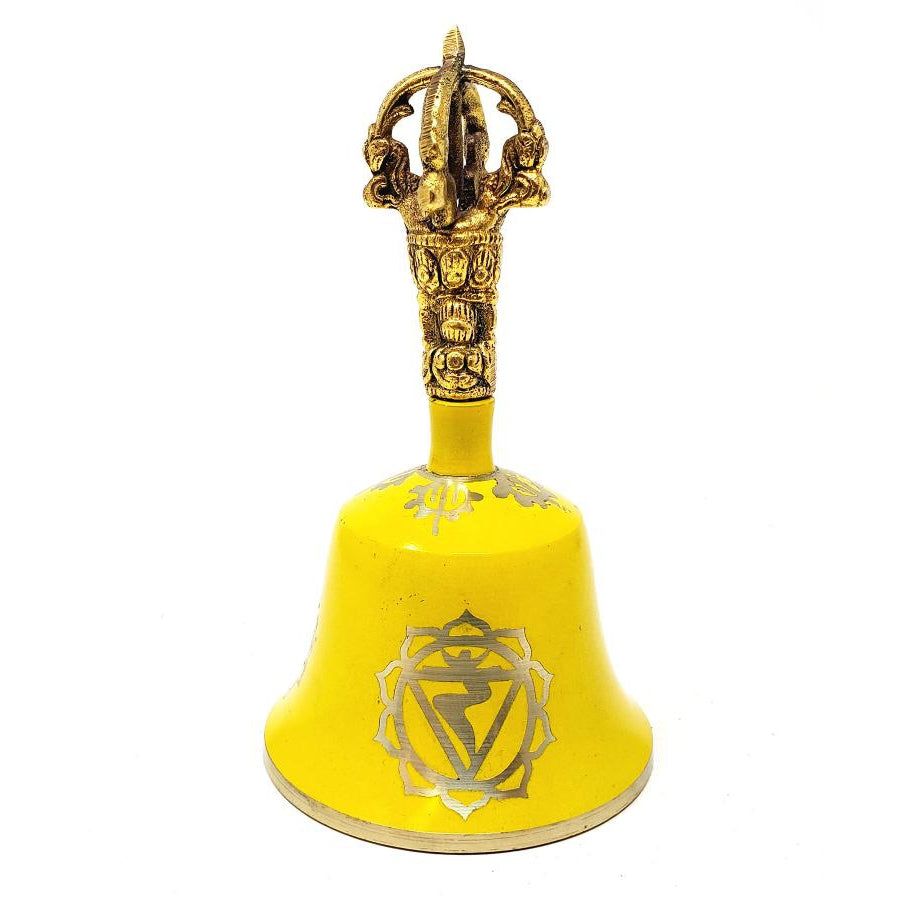 5.5&quot; Yellow Solar Plexus Tibetan Hand Bell (Note &quot;G&quot;), SKU 91041-Y, UPC 700317303244