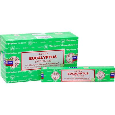 Eucalyptus Satya Incense Sticks 15 gram, SKU SEU15, UPC 700317377733