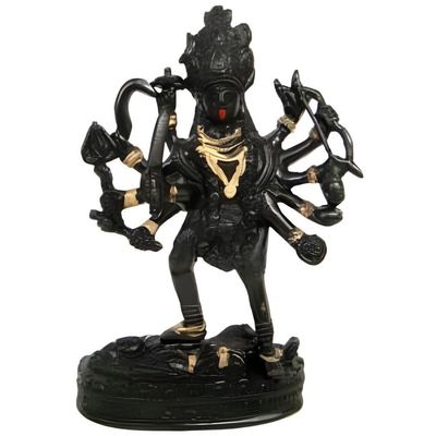 6&quot; Goddess Kali Black &amp; Gold Solid Brass Statue, SKU G08-003-19802, UPC 700317383284