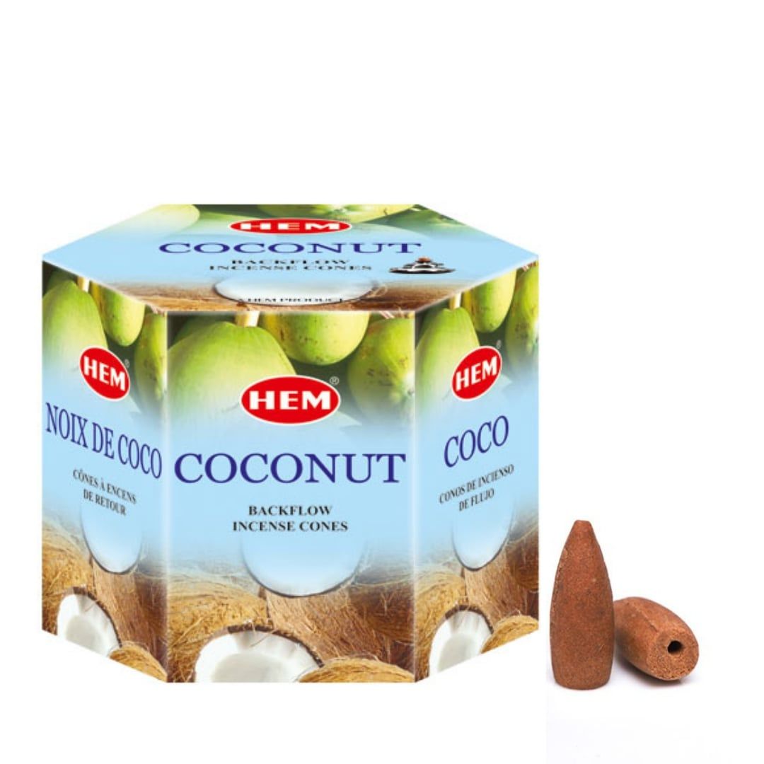 Coconut HEM Backflow Incense Cones (40 Pack), SKU HBFC-CO, UPC 700317305651