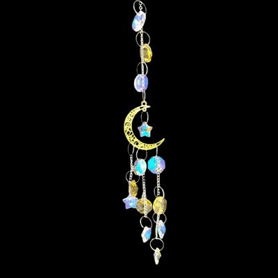 14&quot; Sun Catcher - Jeweled Golden Crescent Moon, SKU T05-96-SCWH-03, UPC 700317382027