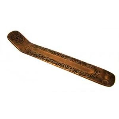 9&quot; Triple Moon &amp; Pentacle Brass Stick Incense Burner, SKU ER10B, UPC 700317303442