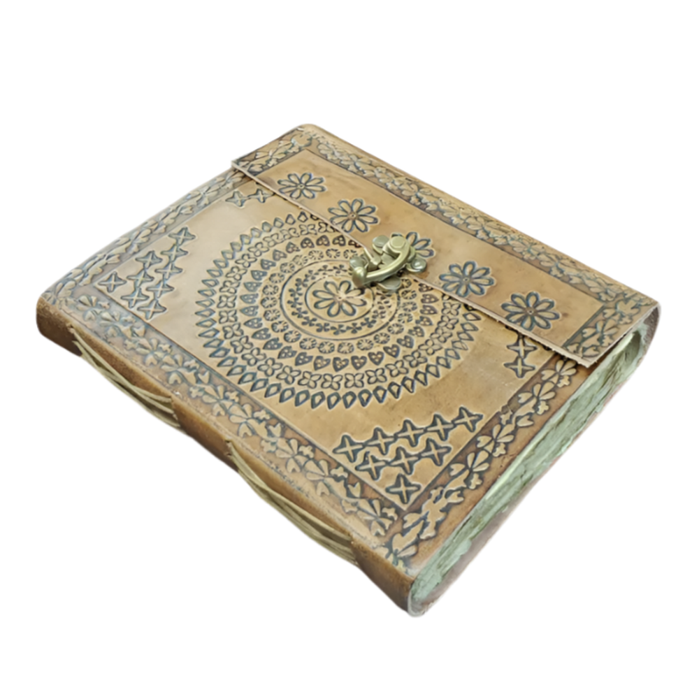 8&quot; x 6&quot; Mandala Embossed Leather Journal with Latch, SKU JB75-001, UPC 700317418672