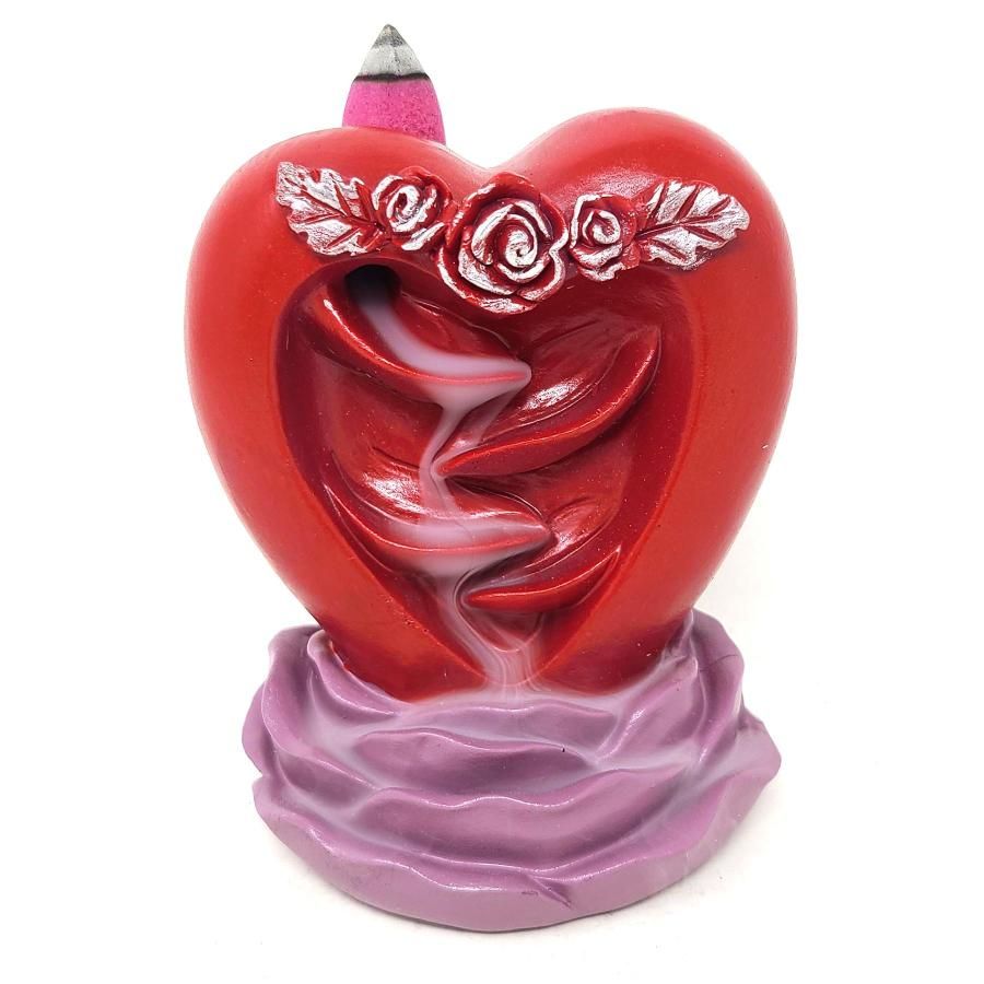 4&quot; Red Heart Backflow Cone Incense Burner, SKU B03-BFL-55, UPC 700317382065