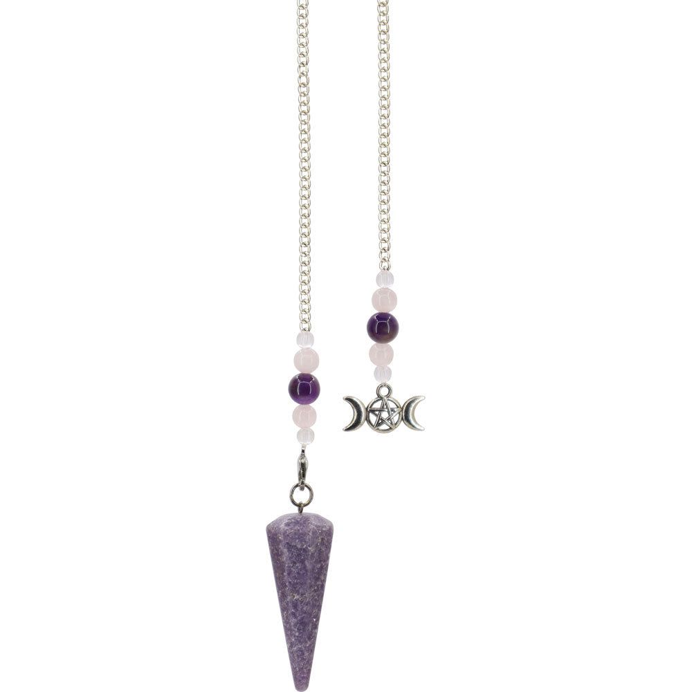 Hexagonal Pendulum - Lepidolite with Triple Moon, SKU KH-61409, UPC 700317312116