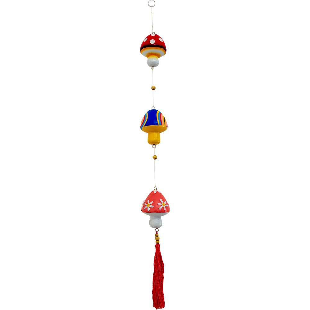 25&quot; Wood Hanging Mushrooms with Tassel, SKU KH-30331, UPC 700317391494