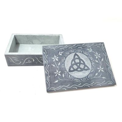 4&quot; x 6&quot; Triquetra Carved Soapstone Box, SKU 045-75, UPC 700317304531