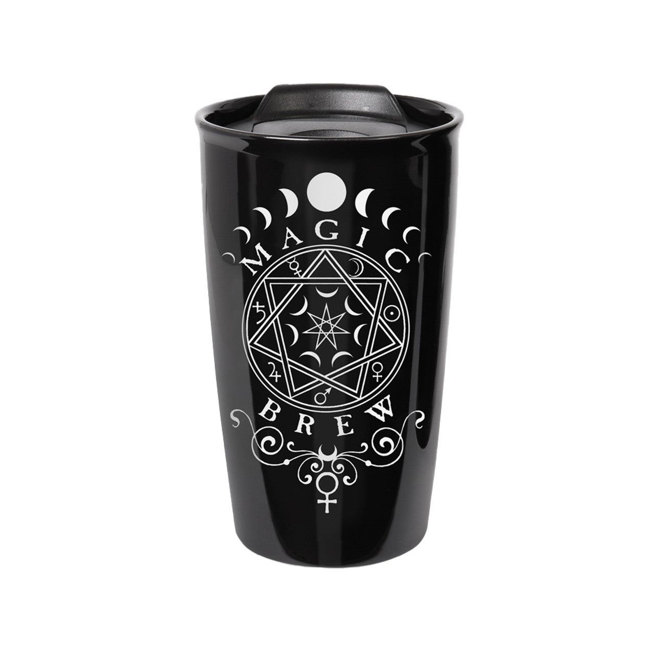 12 oz Black Ceramic Travel Mug - Magic Brew, SKU PG-16067, UPC 700317398660