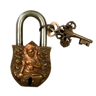 4&quot; Antique Goddess Tara Brass Lock with Keys, SKU G06-045-LK5, UPC 700317384007