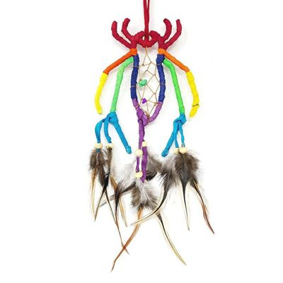 9&quot; Dream Catcher - Multi Colored Suede Spider with Beads &amp; Feathers, SKU U-118-DC59, UPC 7003173859…