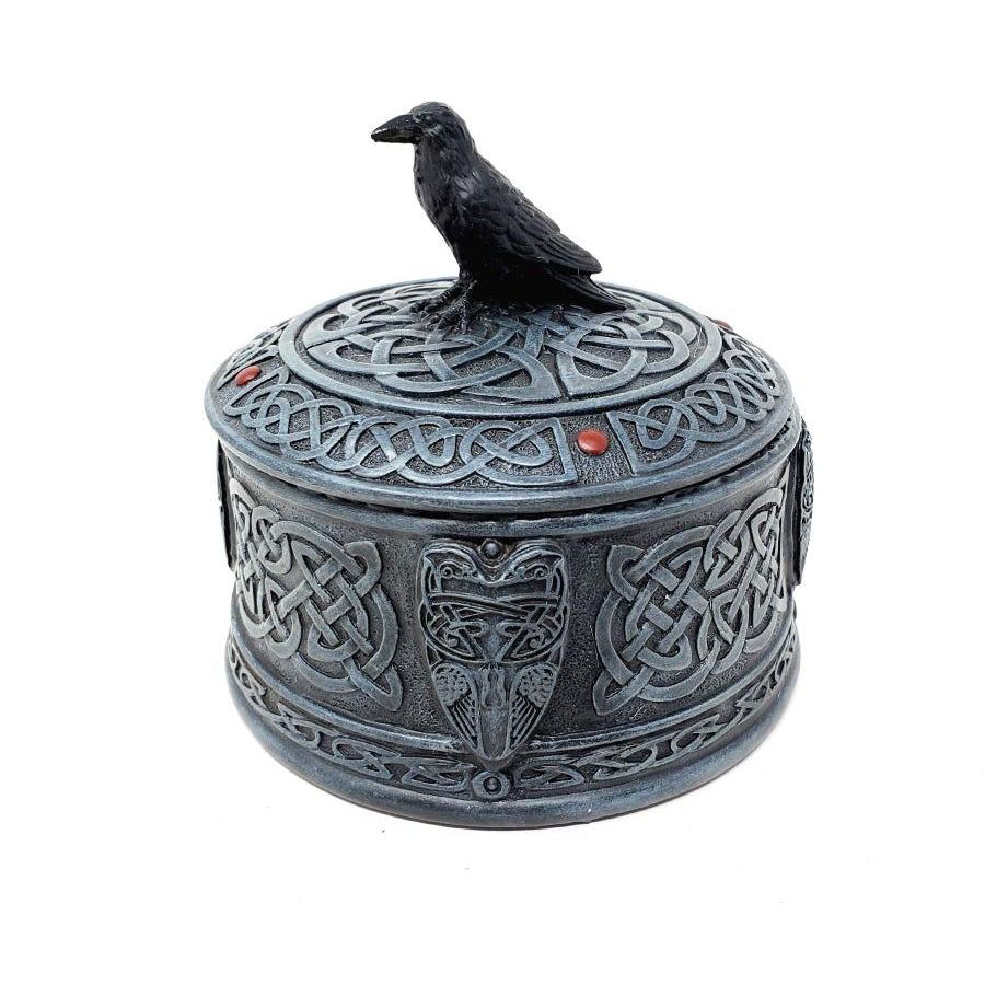 4&quot; Celtic Raven Round Trinket Box, SKU 77542AA, UPC 700317304517
