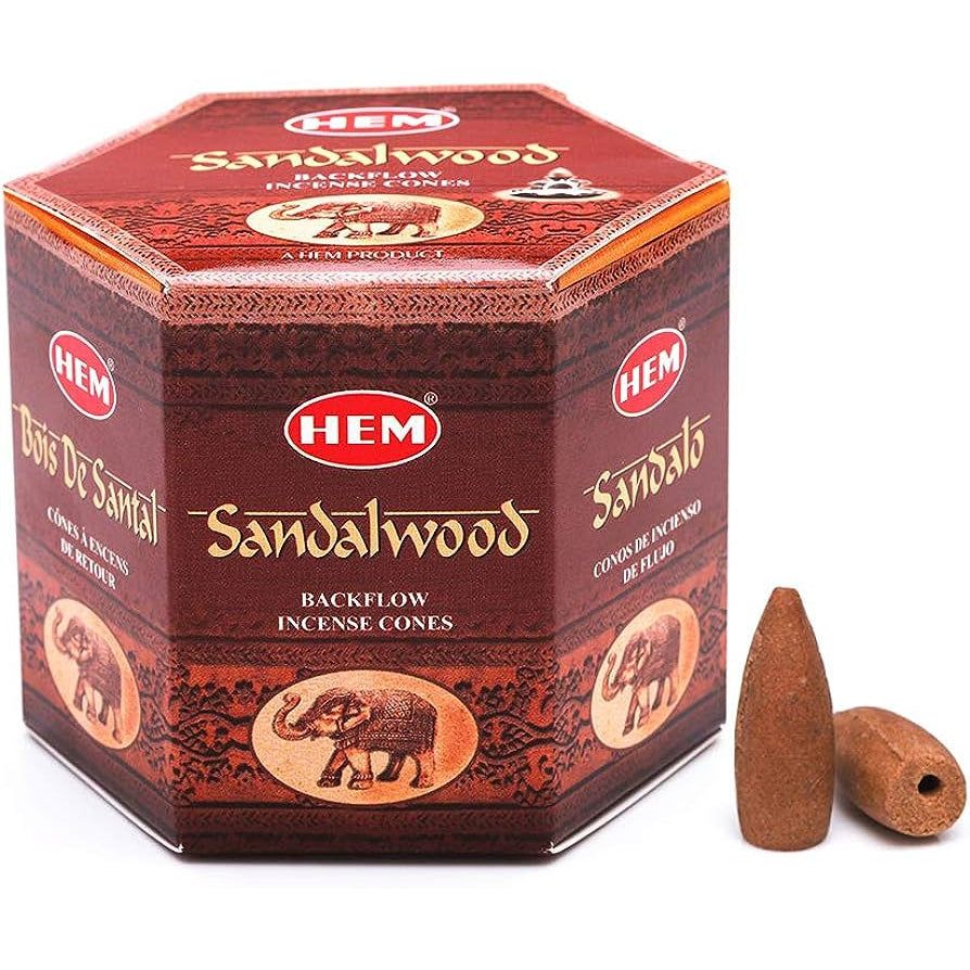 Sandalwood HEM Backflow Incense Cones (40 Pack), SKU HBFC-SD, UPC 700317305682