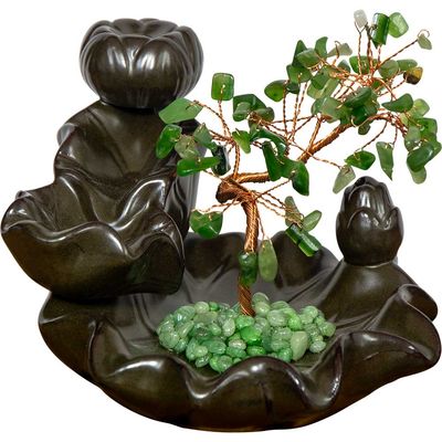 5.5&quot; Ceramic Backflow Incense Burner - Nephrite Jade Gem Tree, SKU KH-89774, UPC 700317378570