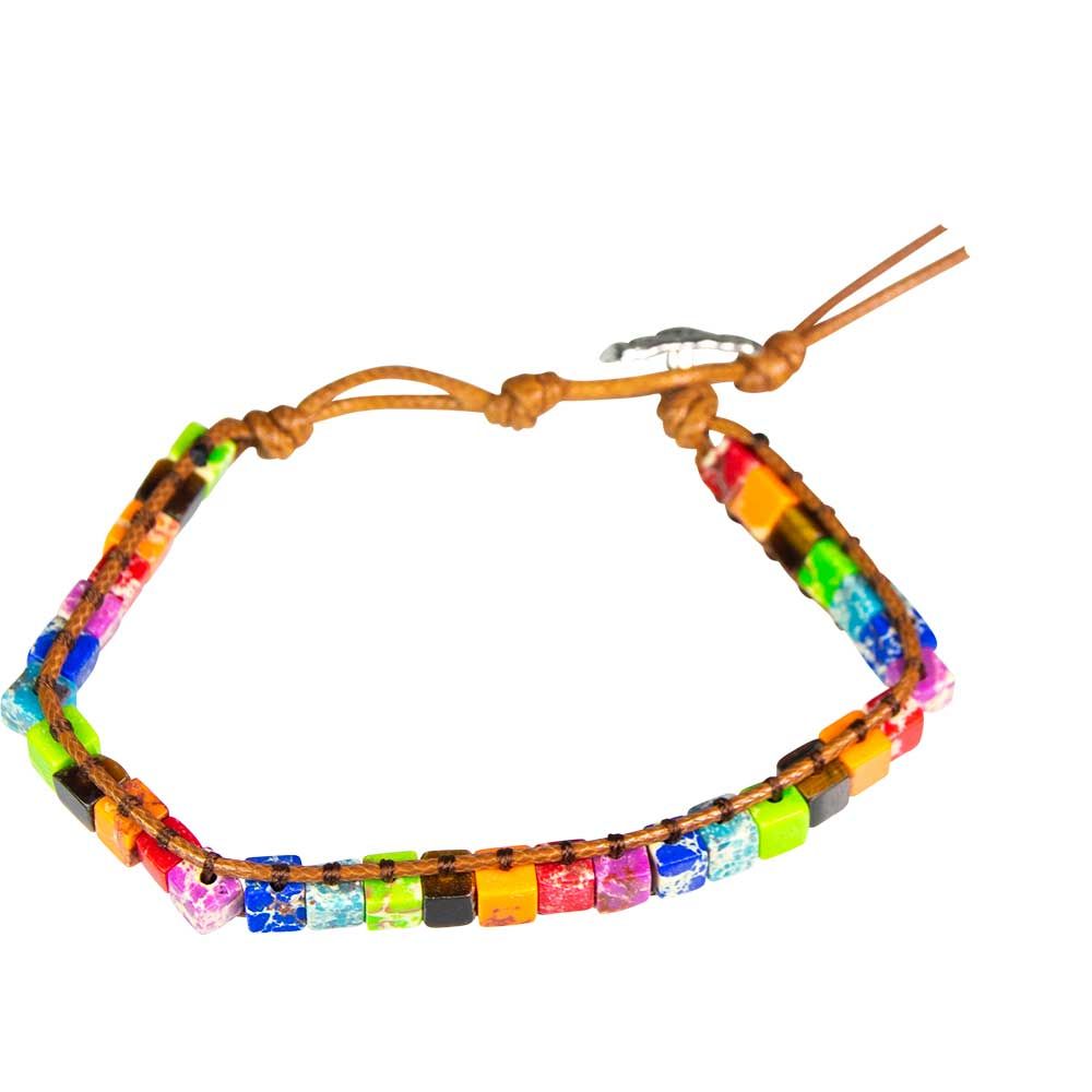 Adjustable Weave Square Beads Bracelet- Chakra Imperial Jasper with Tiger Eye, SKU KH-98429, UPC 70…